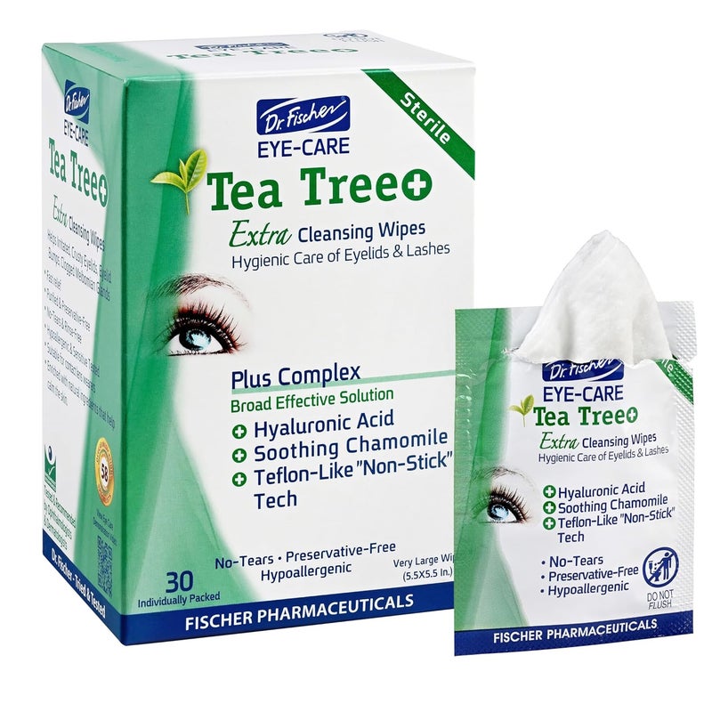 Dr. Fischer Dr Fischer Tea Tree Oil Eye Wipes  Hypoallergenic Eyelid Wipes for Sensitive Eyes with Hyaluronic Acid and Chamomile Makeup Remover Daily Cleanser 30 wipes