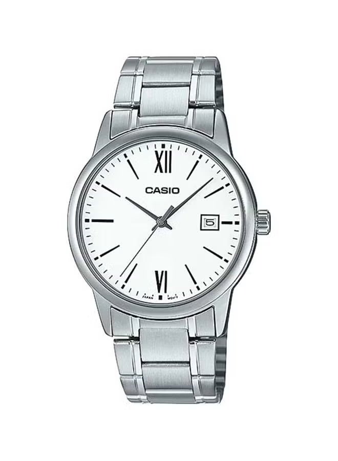 كاسيو ساعة كاسيو MTP-V002D-7B3UDF للرجال، أنالوج، ستانلس ستيل، ميناء أبيض كلاسيكي، أرقام رومانية، حركة كوارتز، عرض التاريخ، مقاومة للماء، ساعة يد عملية وغير رسمية - Image 1