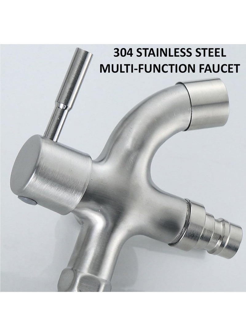 Rubik Double Outlet Faucet Tap G1/2", One IN and two OUT, Multifunctional Stainless Steel Water Tap Double Bibcock Outdoor Garden Washing Machine Mop - Image 3