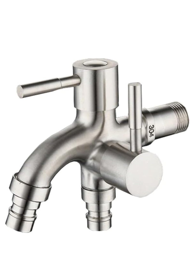 Rubik Double Outlet Faucet Tap G1/2", One IN and two OUT, Multifunctional Stainless Steel Water Tap Double Bibcock Outdoor Garden Washing Machine Mop - Image 1