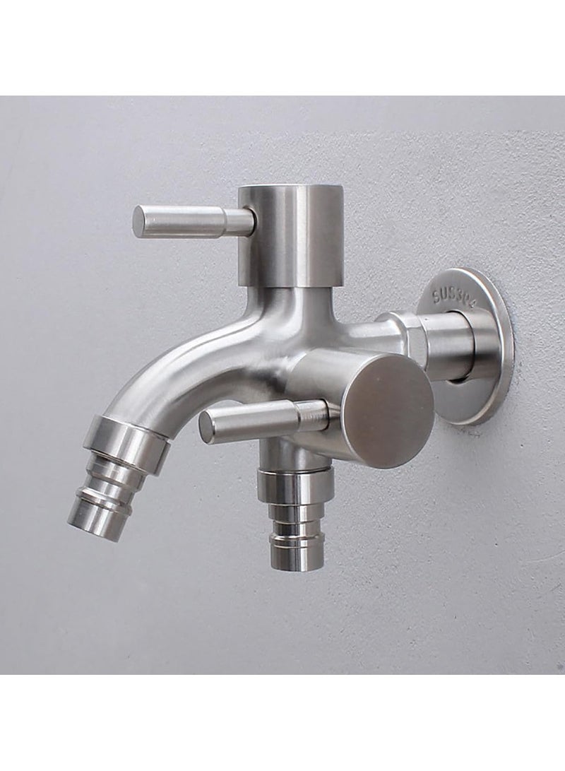 Rubik Double Outlet Faucet Tap G1/2", One IN and two OUT, Multifunctional Stainless Steel Water Tap Double Bibcock Outdoor Garden Washing Machine Mop - Image 5