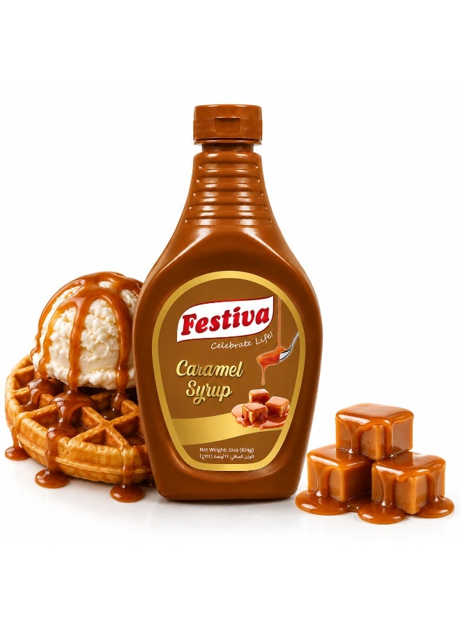 Festiva Caramel Syrup 624g - Dessert Topping Sauce for Ice Cream, Pancakes, Waffles and Milkshakes - Smooth Caramel Drizzle Syrup - Image 1