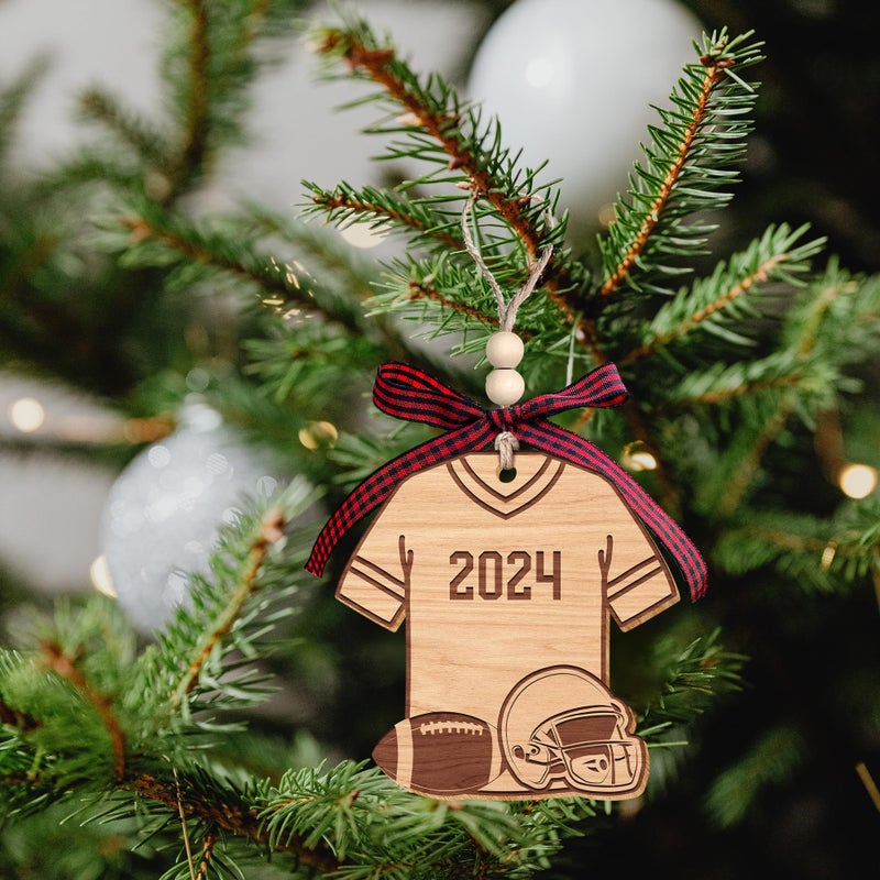 HUNIGIFT Football Ornament - Football Xmas Tree 2024  Football Christmas Ornaments 2024 - Football Gifts for Men  Boys  Kids - Gifts for Football Players  Senior Football Gifts - Wood Football Ornaments 2024 - Image 5