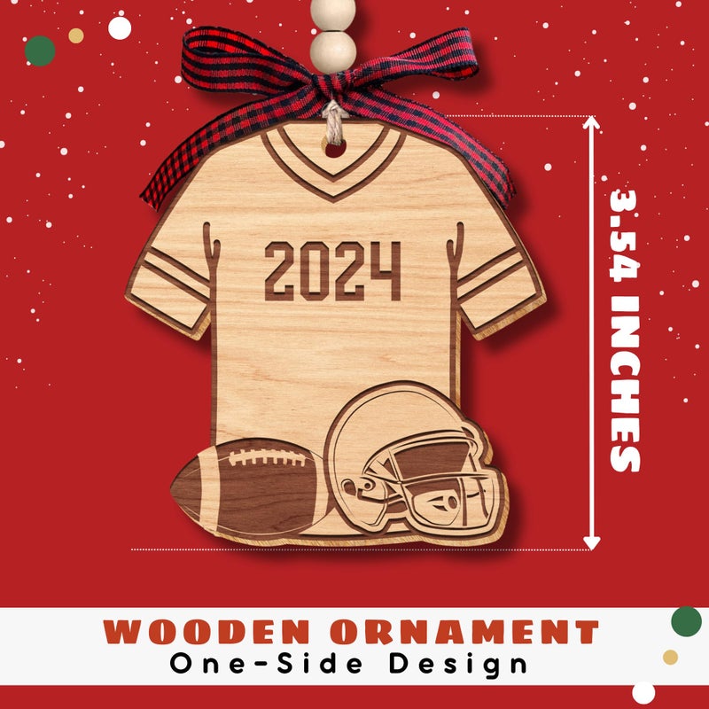 HUNIGIFT Football Ornament - Football Xmas Tree 2024  Football Christmas Ornaments 2024 - Football Gifts for Men  Boys  Kids - Gifts for Football Players  Senior Football Gifts - Wood Football Ornaments 2024 - Image 2