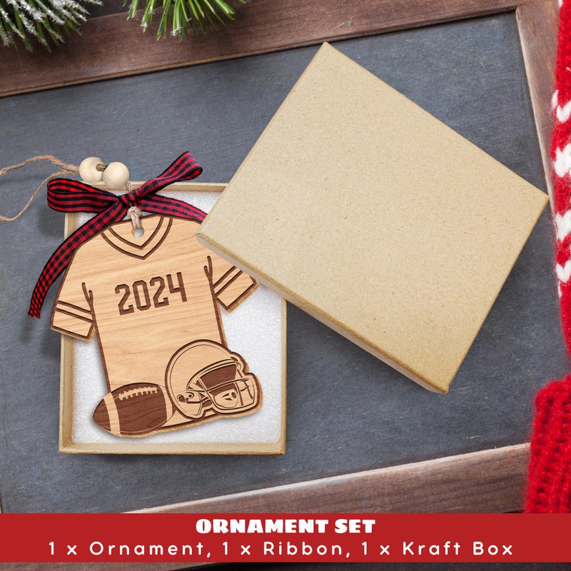 HUNIGIFT Football Ornament - Football Xmas Tree 2024  Football Christmas Ornaments 2024 - Football Gifts for Men  Boys  Kids - Gifts for Football Players  Senior Football Gifts - Wood Football Ornaments 2024 - Image 3