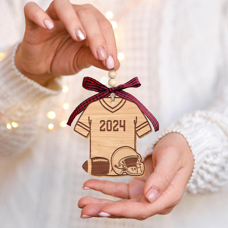 HUNIGIFT Football Ornament - Football Xmas Tree 2024  Football Christmas Ornaments 2024 - Football Gifts for Men  Boys  Kids - Gifts for Football Players  Senior Football Gifts - Wood Football Ornaments 2024 - Image 4