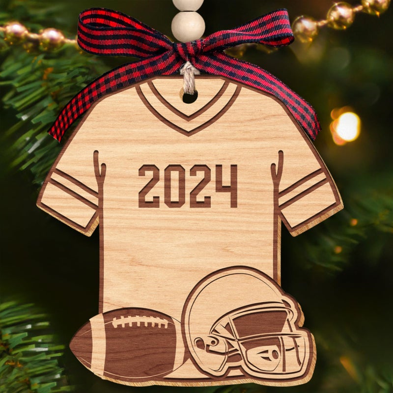 HUNIGIFT Football Ornament - Football Xmas Tree 2024  Football Christmas Ornaments 2024 - Football Gifts for Men  Boys  Kids - Gifts for Football Players  Senior Football Gifts - Wood Football Ornaments 2024 - Image 1