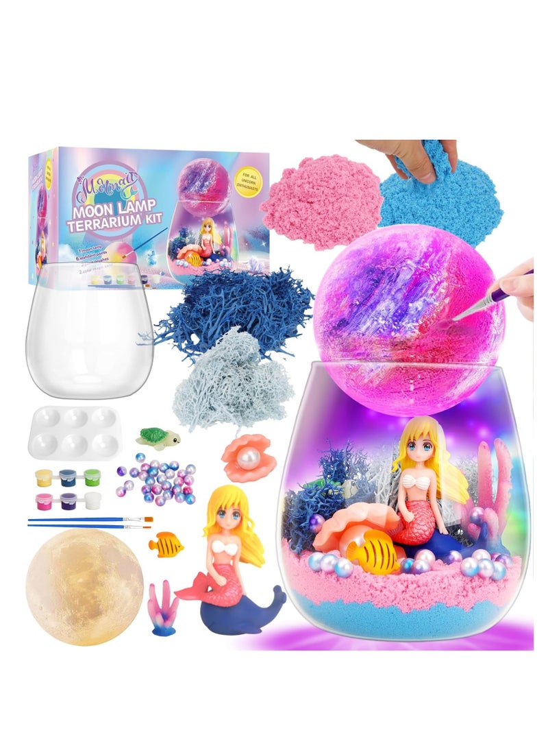 RAKAY Mermaid Terrarium Crafts Kit，Mermaid Gifts for Girls, DIY Toys Kit for Kids Girls Aged 4 5 6 7 8-12 Year Old,Arts and Craft, DIY Moon Lamp LED Night Light  Birthday Gift for Girls - Image 1