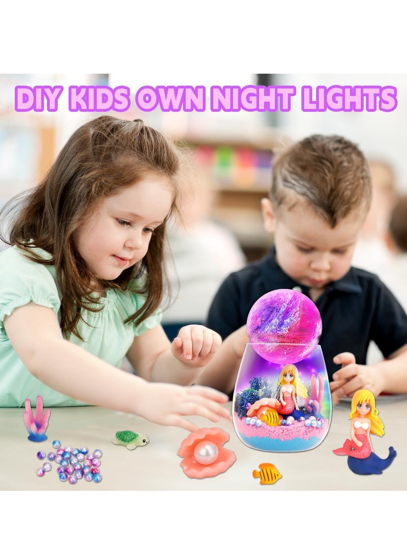 RAKAY Mermaid Terrarium Crafts Kit，Mermaid Gifts for Girls, DIY Toys Kit for Kids Girls Aged 4 5 6 7 8-12 Year Old,Arts and Craft, DIY Moon Lamp LED Night Light  Birthday Gift for Girls - Image 2