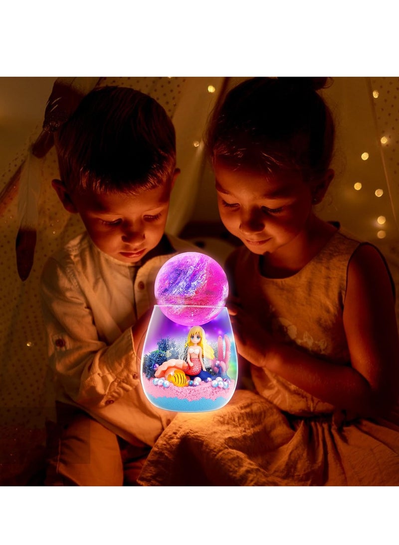 RAKAY Mermaid Terrarium Crafts Kit，Mermaid Gifts for Girls, DIY Toys Kit for Kids Girls Aged 4 5 6 7 8-12 Year Old,Arts and Craft, DIY Moon Lamp LED Night Light  Birthday Gift for Girls - Image 3