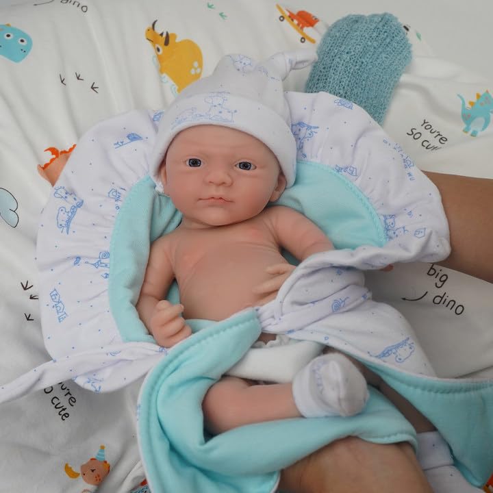 Mire & Mire Reborn Baby Dolls 12"" Boy Micro Preemie Full Body Silicone Baby Doll Realistic Open Eyes Baby Doll (Blue), Pink - Image 3