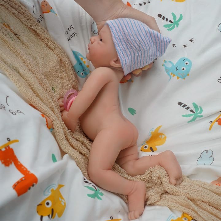 Mire & Mire Reborn Baby Dolls 12"" Boy Micro Preemie Full Body Silicone Baby Doll Realistic Open Eyes Baby Doll (Blue), Pink - Image 5