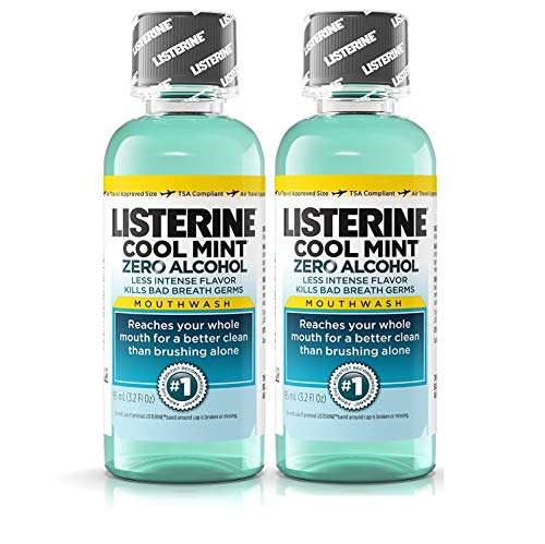 Listerine Cool Mint Zero Alcohol Mouthwash Travel Size 32 Ounces 95ml Pack of 2