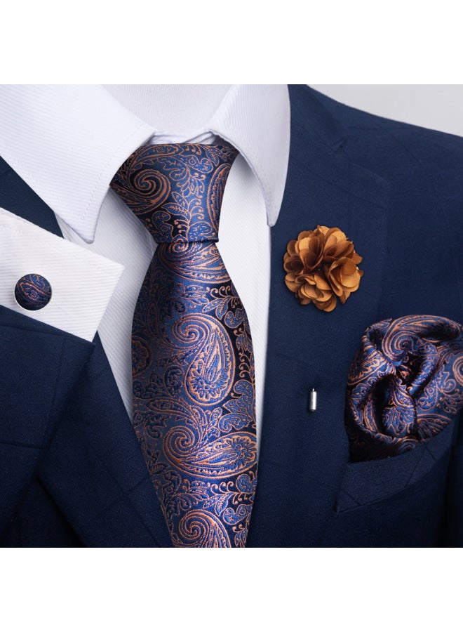 New Men's Tie Suit Pocket Square Set 8cm Polyester Jacquard Business Formal Tie For Men