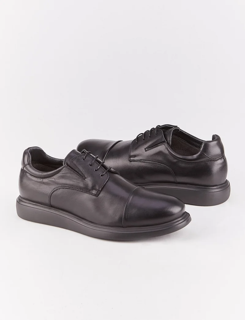 Cabani Genuine Leather Black Lace-Up Men's Casual Shoes