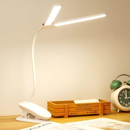 RATAVA Plastic 3 Colour Mode LED Table Lamp Folding Neck Reading Light Rechargeable LED Reading Light Study Lamp For Students, Night Light For Study Room 1Pc (Desk Lamp With Clip), White - Image 1