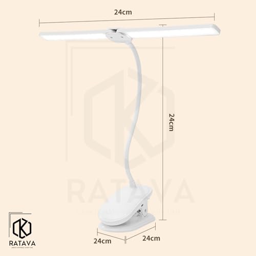 RATAVA Plastic 3 Colour Mode LED Table Lamp Folding Neck Reading Light Rechargeable LED Reading Light Study Lamp For Students, Night Light For Study Room 1Pc (Desk Lamp With Clip), White - Image 2