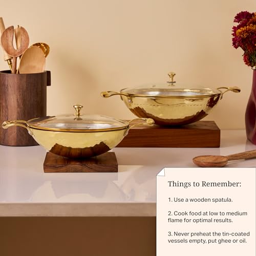 P-TAL Brass Kadhai 3L with Insulated Heat-Resistant Handle and Glass Lid | 100% Pure Brass Tin Coated Kadai for Cooking | Non-Stick and Chemical-Free (Free 30ml Copper & Brass Cleaning Solution) - Image 5