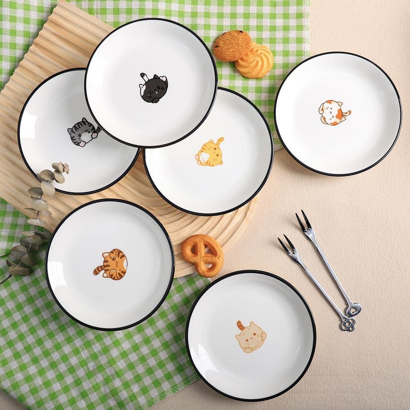 SOCOSY Super Cute Cartoon Animals Ceramic Sauce DishesSeasoning DishesSushi Soy Dipping BowlsAppetizer PlatesDessert PlatesLittle Cat Dog Feeding BowlsServing Dishes 6 PCSCat Body5 Inch - Image 4