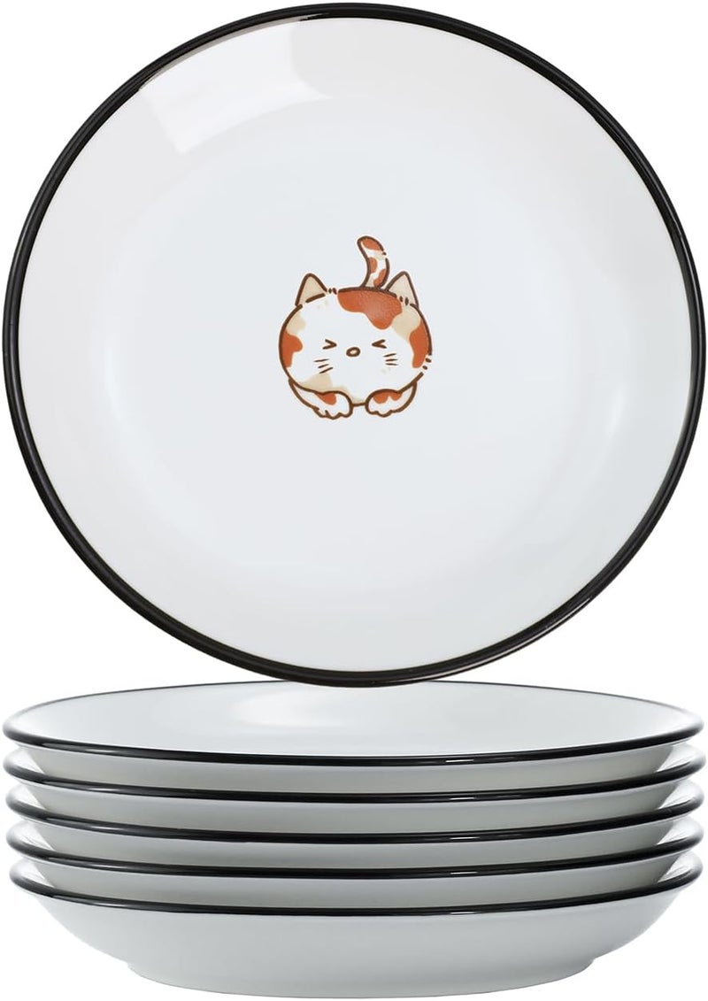 SOCOSY Super Cute Cartoon Animals Ceramic Sauce DishesSeasoning DishesSushi Soy Dipping BowlsAppetizer PlatesDessert PlatesLittle Cat Dog Feeding BowlsServing Dishes 6 PCSCat Body5 Inch - Image 2