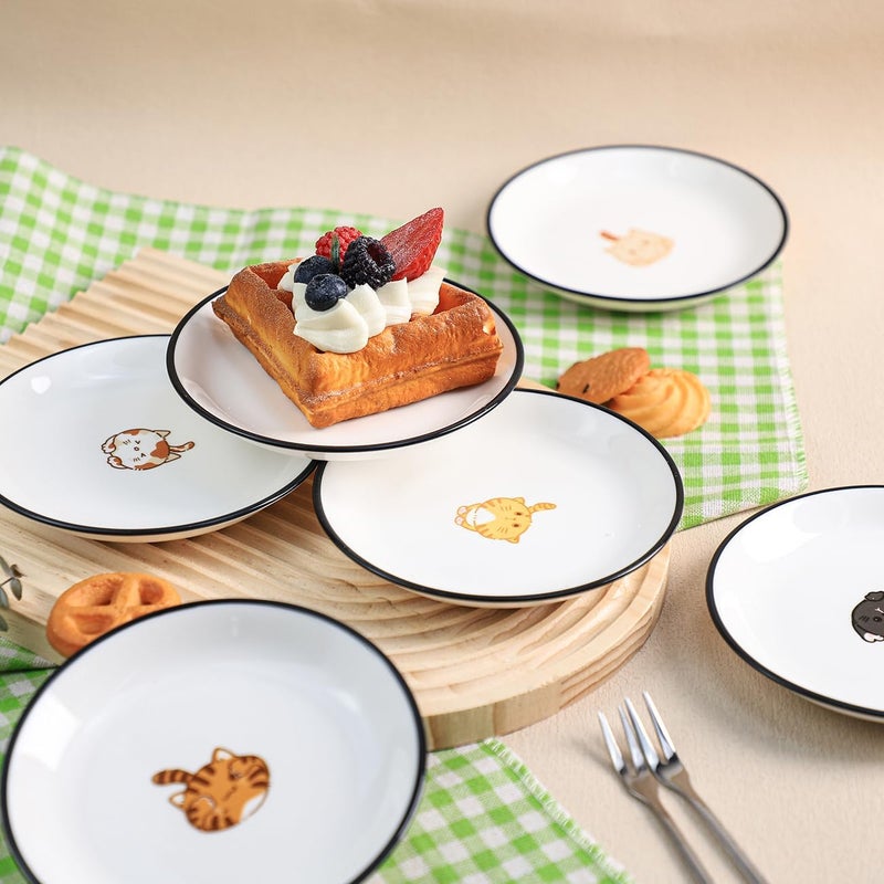 SOCOSY Super Cute Cartoon Animals Ceramic Sauce DishesSeasoning DishesSushi Soy Dipping BowlsAppetizer PlatesDessert PlatesLittle Cat Dog Feeding BowlsServing Dishes 6 PCSCat Body5 Inch - Image 3
