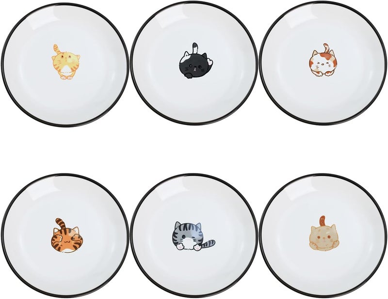 SOCOSY Super Cute Cartoon Animals Ceramic Sauce DishesSeasoning DishesSushi Soy Dipping BowlsAppetizer PlatesDessert PlatesLittle Cat Dog Feeding BowlsServing Dishes 6 PCSCat Body5 Inch - Image 1