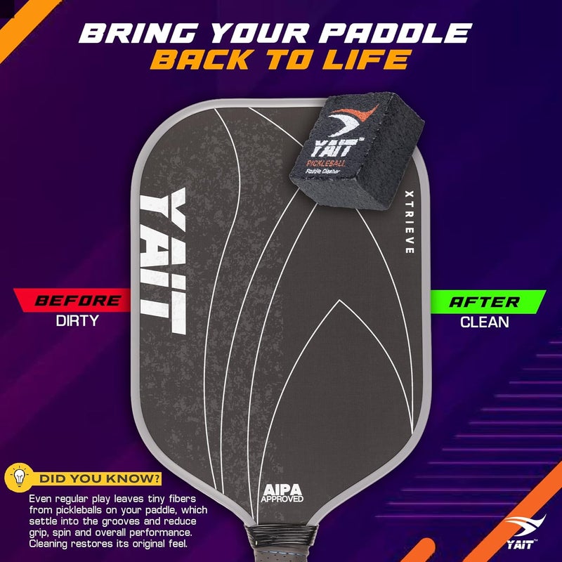 YAIT Sports Pickleball Paddle Rubber Eraser | Cleans and removes Dirt & Residue from Carbon Fiber Paddles | Restores Grit & Spin in 1 Minute | Compact & Portable Rubber Cleaner - Image 2