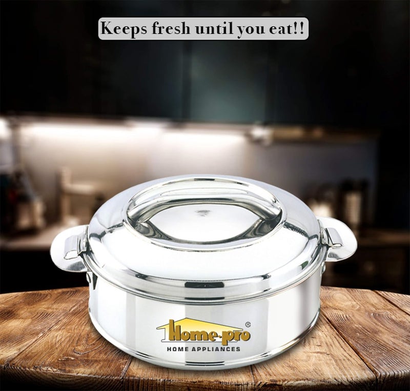 Homepro Stainless Steel Classy Casserole Serving Bowl Hotpot Double Wall Insulated hot and Cold Keeps Food Fresh Food Safe 7500 ML Silver - Image 3