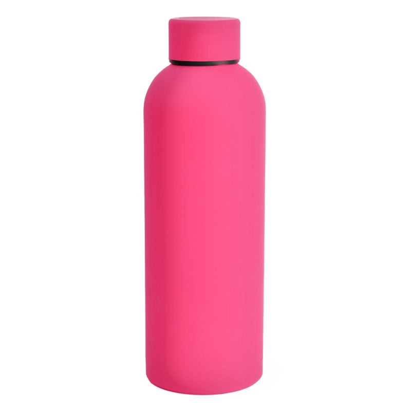 SuperGeneriX 17oz Matte Finish Stainless Steel Water Bottle Vacuum Insulated Travel Bottle 12 hrs Hot 18 hrs Cold Smooth Rubber Finish Water Bottle Pink