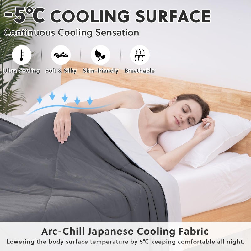 HOMFINE Cooling Comforter Japanese Double-Sided Cold Tech Fabric Cooling Blanket for Night Sweats Hot Sleepers, Q-Max 0.45 Soft Breathable Silky Smooth Lightweight Grey Summer Comforter Queen - Image 2