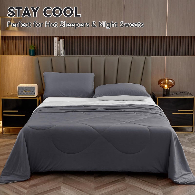HOMFINE Cooling Comforter Japanese Double-Sided Cold Tech Fabric Cooling Blanket for Night Sweats Hot Sleepers, Q-Max 0.45 Soft Breathable Silky Smooth Lightweight Grey Summer Comforter Queen - Image 5
