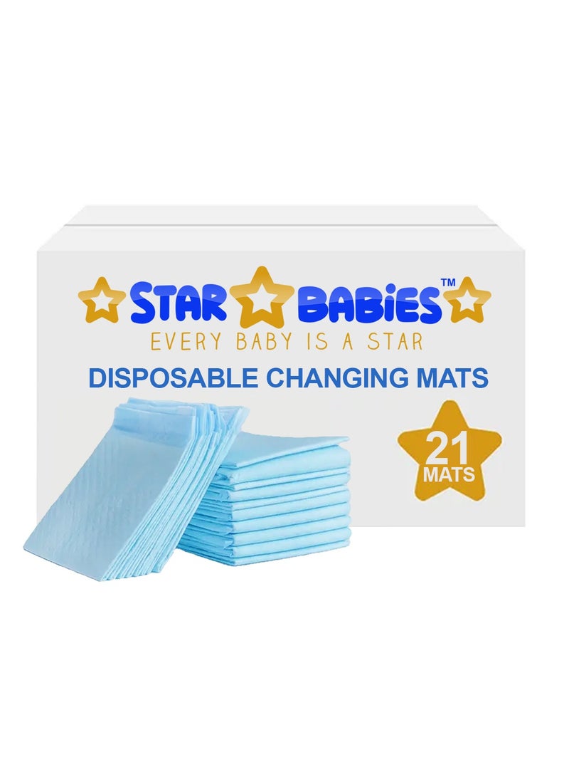 Star Babies Disposable Changing mat Large (45 x 60cm) Pack of 21 - Blue - Image 1