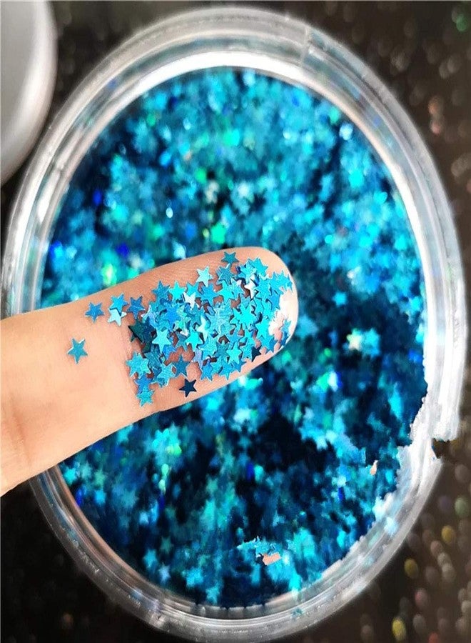 Tiny Stars Glitter Confetti 3mm Stars Confetti Laser Sequins for Party Decoration, DIY Crafts, Premium Nail Art, Body Art Eye Bling - 10g,Holographic Blue