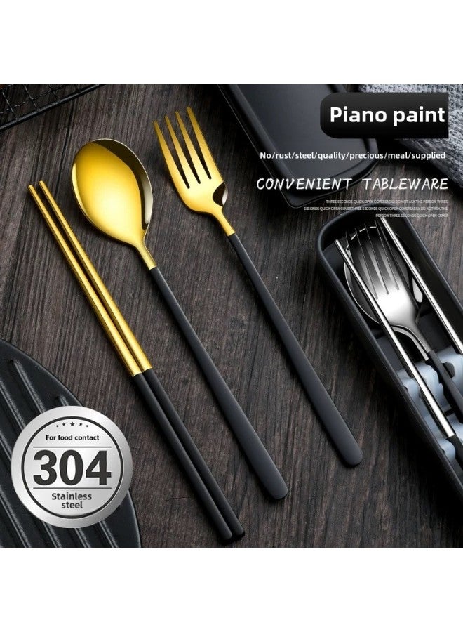 Chopsticks Spoon Suit Portable Box Tableware Children's Primary School School Special Storage Box Set Of Three To Take To Work-Specifications:Powder Silver Three-piece Set - Image 3