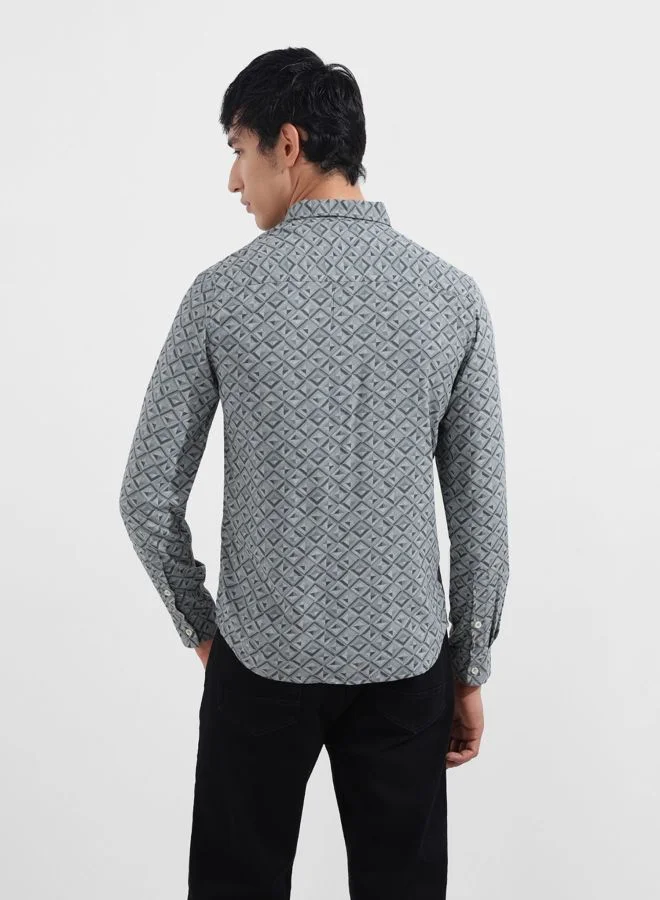 The Indian Garage Co Men Regular Fit Geometric Printed Cutaway Collar Full Sleeves Shirt