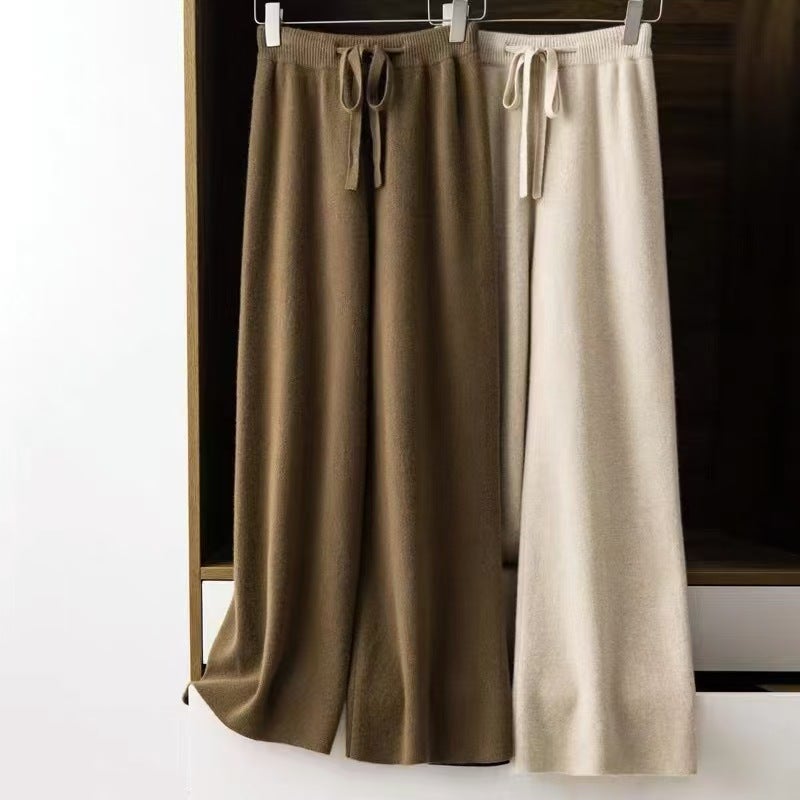 Thickened Wool Knit Wide-Leg Pants Womens 2024 High-Waist Casual Dark gray