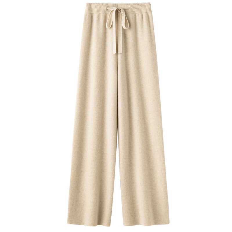 Thickened Wool Knit Wide-Leg Pants Womens 2024 High-Waist Casual Dark gray