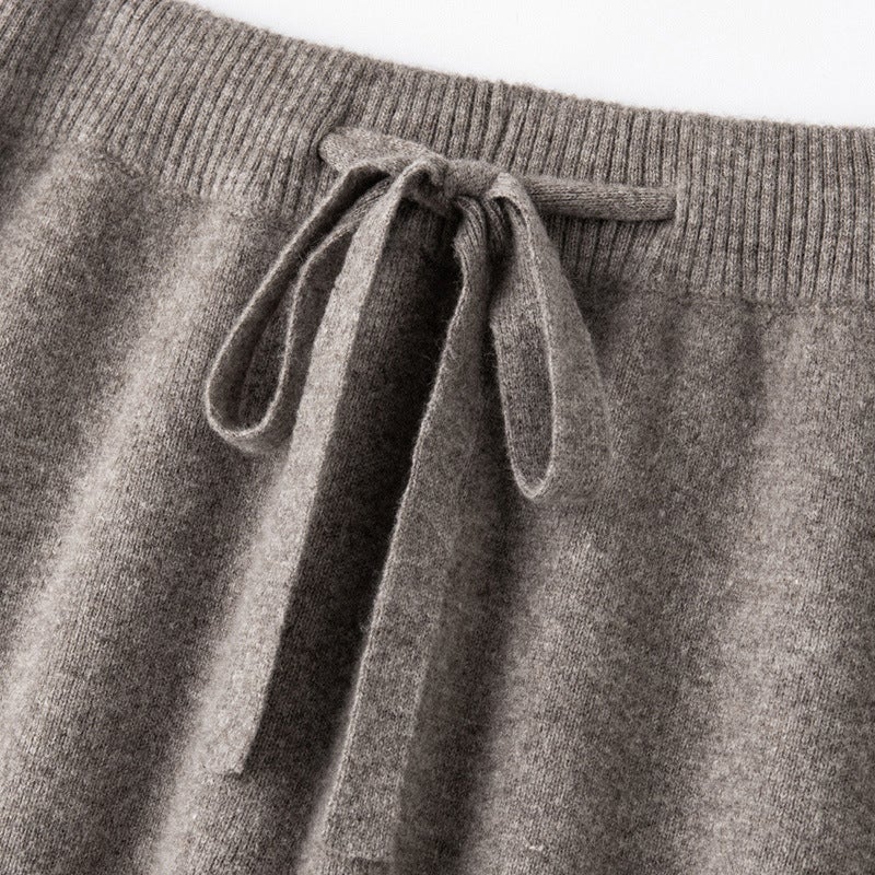 Thickened Wool Knit Wide-Leg Pants Womens 2024 High-Waist Casual Dark gray