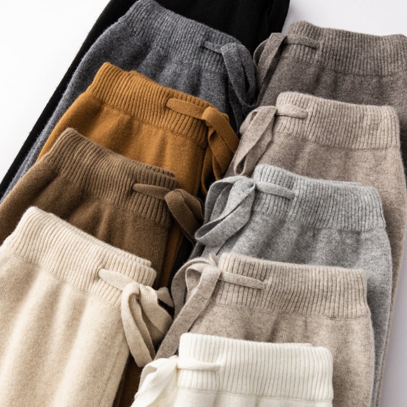 Thickened Wool Knit Wide-Leg Pants Womens 2024 High-Waist Casual Dark gray