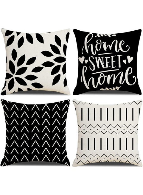 Set of 4 Throw Pillow Covers 18x18 Inch, Pillow Covers,Squar Pillow Covers， Boho Modern Farmhouse Neutral Decorative Pillowcases Linen Cushion Case for Couch, Bed, Home Decor