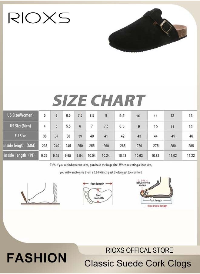 RIOXS - Unisex Suede Clogs,Premium Suede Leather Clogs Sandals For Women And Men,Anti-Slip Flat Mules,Classic Slip-On Closed Toe Slippers,Clogs With  Arch Support And Adjustable Buckle,Casual Clogs For Indoors Outdoor Activities - Image 1