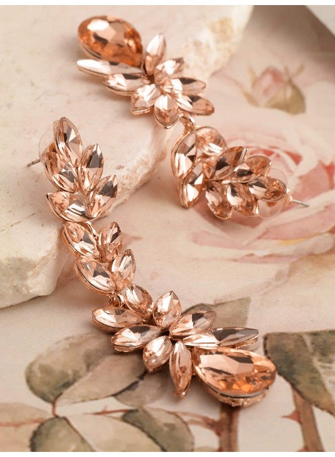 YouBella أقراط يوبلا للمجوهرات هدايا أنيقة أحدث أقراط غربية مطلية بالذهب مع كريستالات طويلة للفتيات والنساء (خوخي) - Image 3