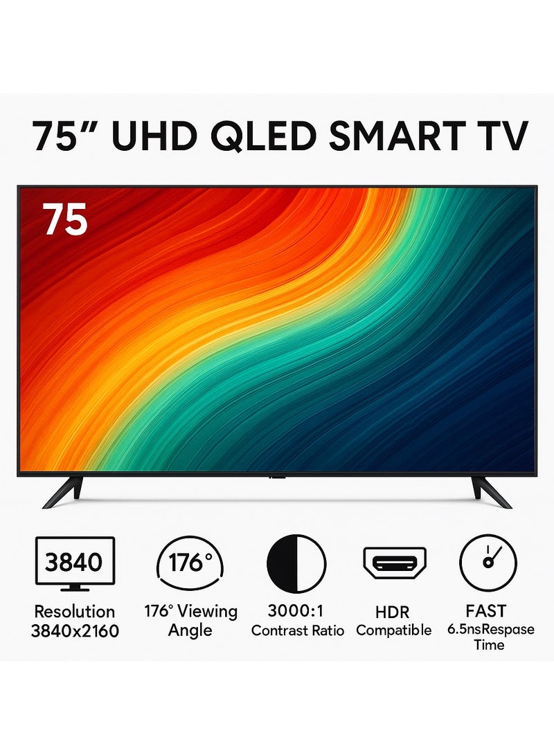 سرين شاشة سرين 75 بوصة سمارت QLED UHD، تصميم مسطح، نظام ويب أو إس، دقة 4K، لون أسود – الموديل SRET-75S4KWQ2 - Image 3