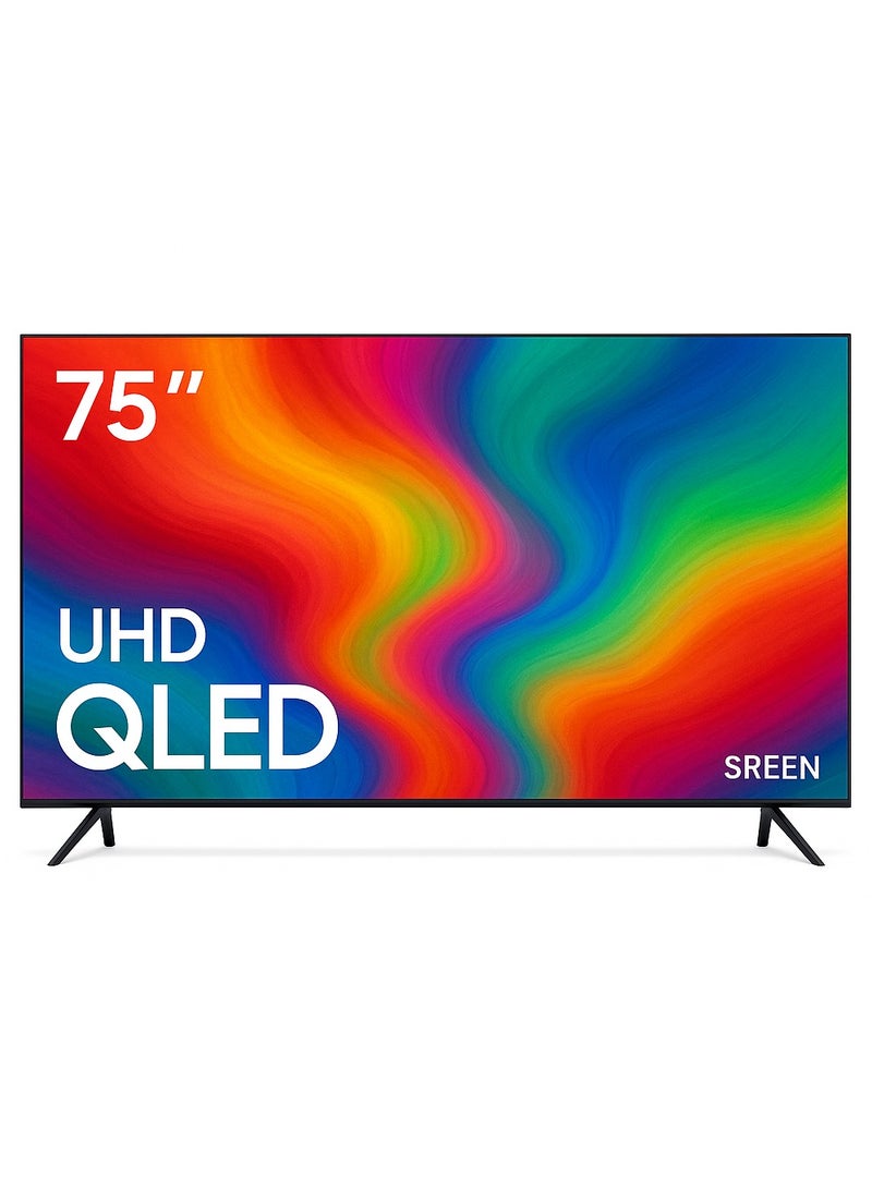 سرين شاشة سرين 75 بوصة سمارت QLED UHD، تصميم مسطح، نظام ويب أو إس، دقة 4K، لون أسود – الموديل SRET-75S4KWQ2 - Image 1
