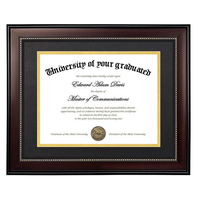 11X14 DIPLOMA FRAME WITH HIGH DEFINITION GLASS DISPLAY 85X11 CERTIFICATE WITH BLACK OVER GOLD MAT DEGREE DOCUMENT FRAME FOR WALL AND TABLETOP MAHOGANY WITH GOLD BEADS 1 PACK
