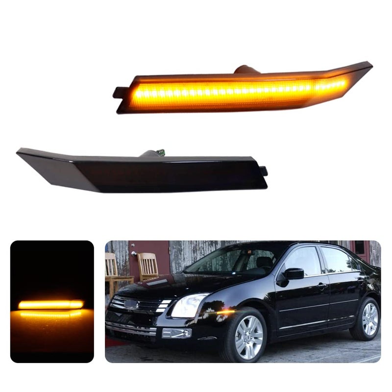 Tonsya Amber Led Smoked Lens kit Compatible With 20062009 Ford Fusion Mercury Milan Front Bumper side Marker Light 6E5Z 13200 FO2550142 FO2551142