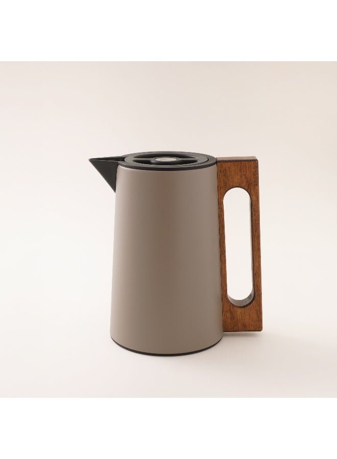 Dallaty زجاجة فراغية من الفولاذ مع مقبض خشبي 0.6 لتر، بيج فاتح - Image 1
