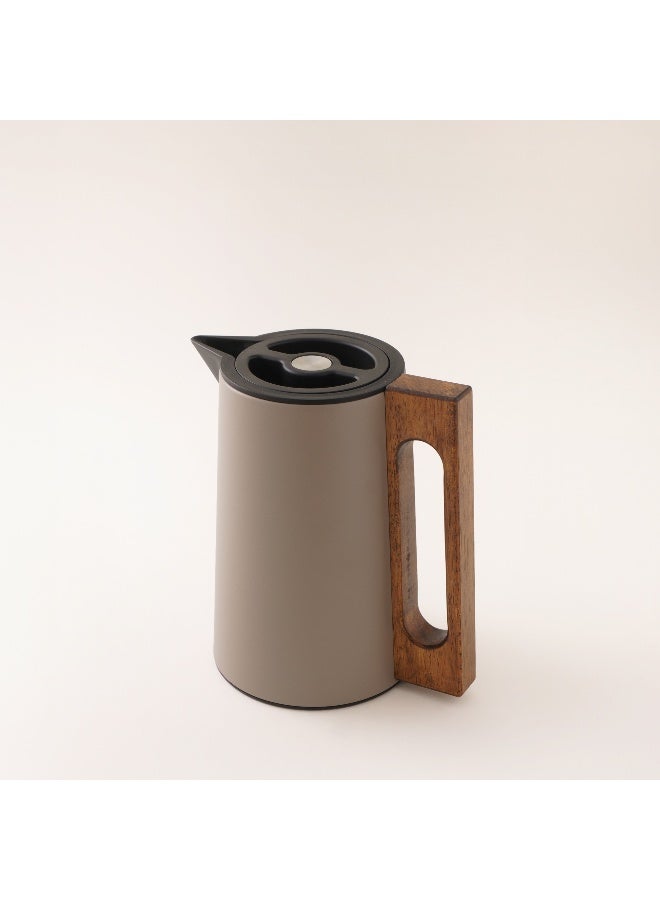 Dallaty زجاجة فراغية من الفولاذ مع مقبض خشبي 0.6 لتر، بيج فاتح - Image 2