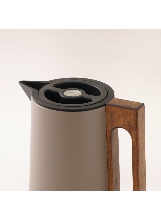 Dallaty زجاجة فراغية من الفولاذ مع مقبض خشبي 0.6 لتر، بيج فاتح - Image 3