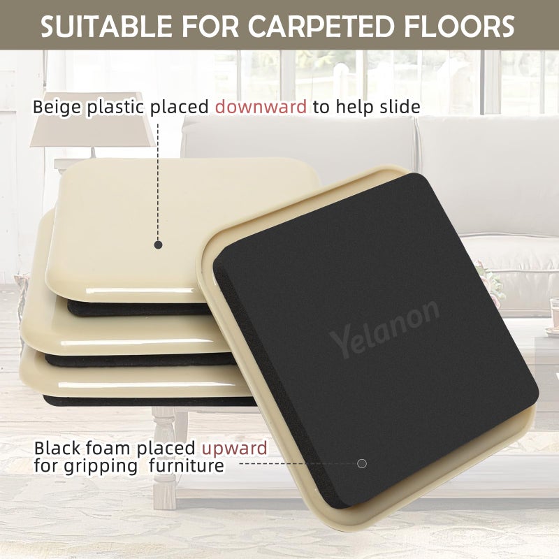 Yelanon Furniture Sliders, 20 pcs-3 1/2â€ Square Beige Furniture Sliders for Carpet, Furniture Pads for Hardwoods Floorsï¼ŒFurniture Movers Sliders, Reusable Moving Pads, Floor Protectors for Carpet - Image 3